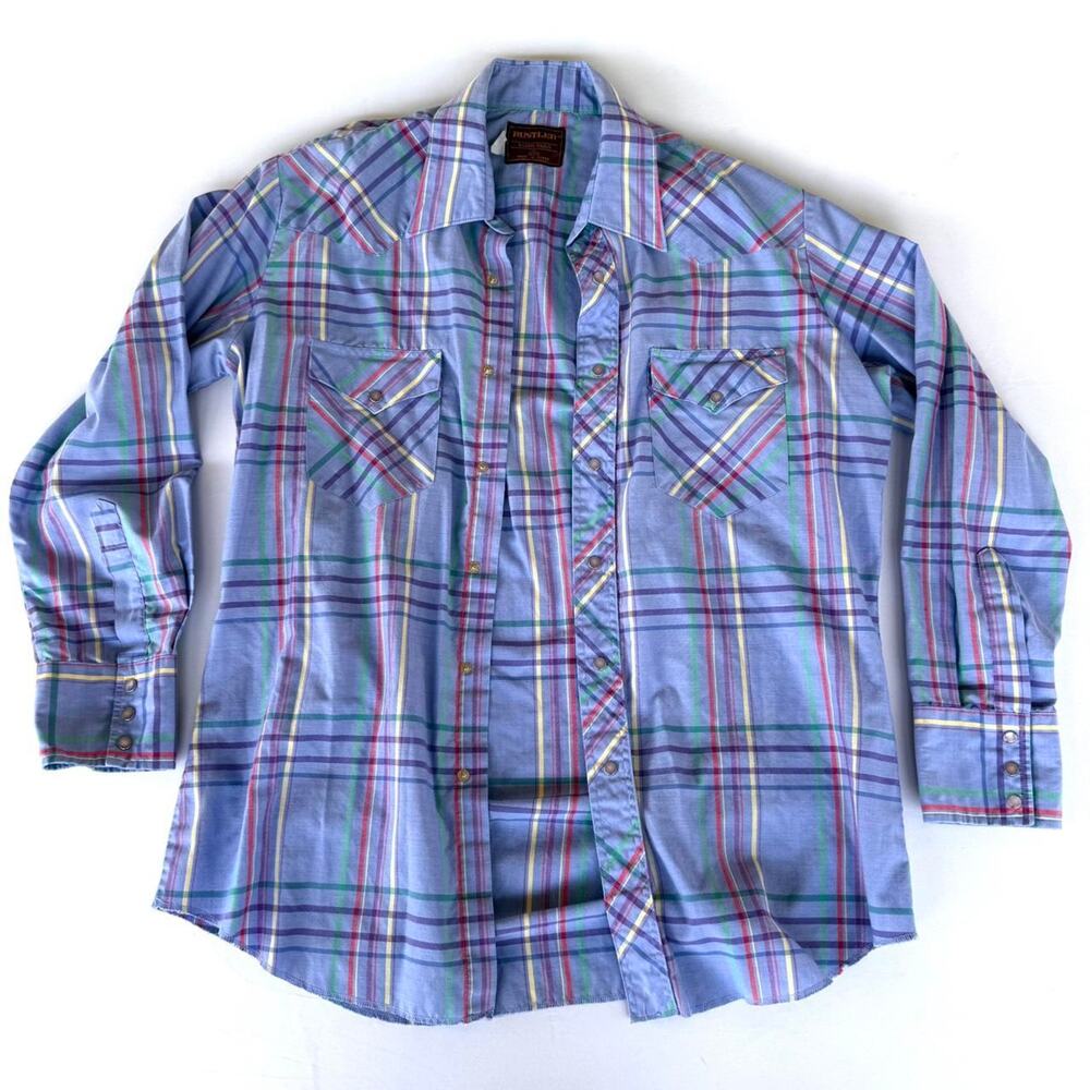 Rustler Vintage Purple Plaid Pearl-Snap Button-Up Long-Sleeve Shirt